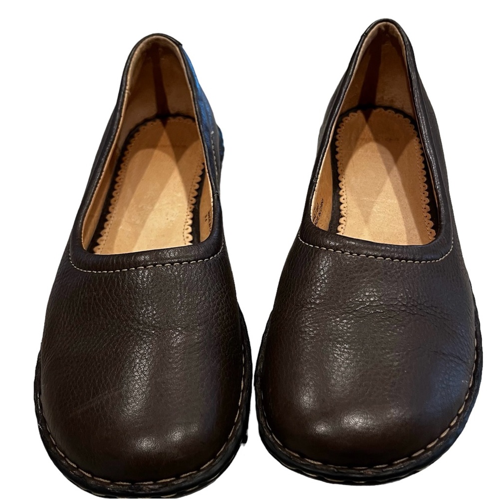 Lands End Ballet Flats Leather Comfort Slip On Shoes Brown Womens 9.5 B